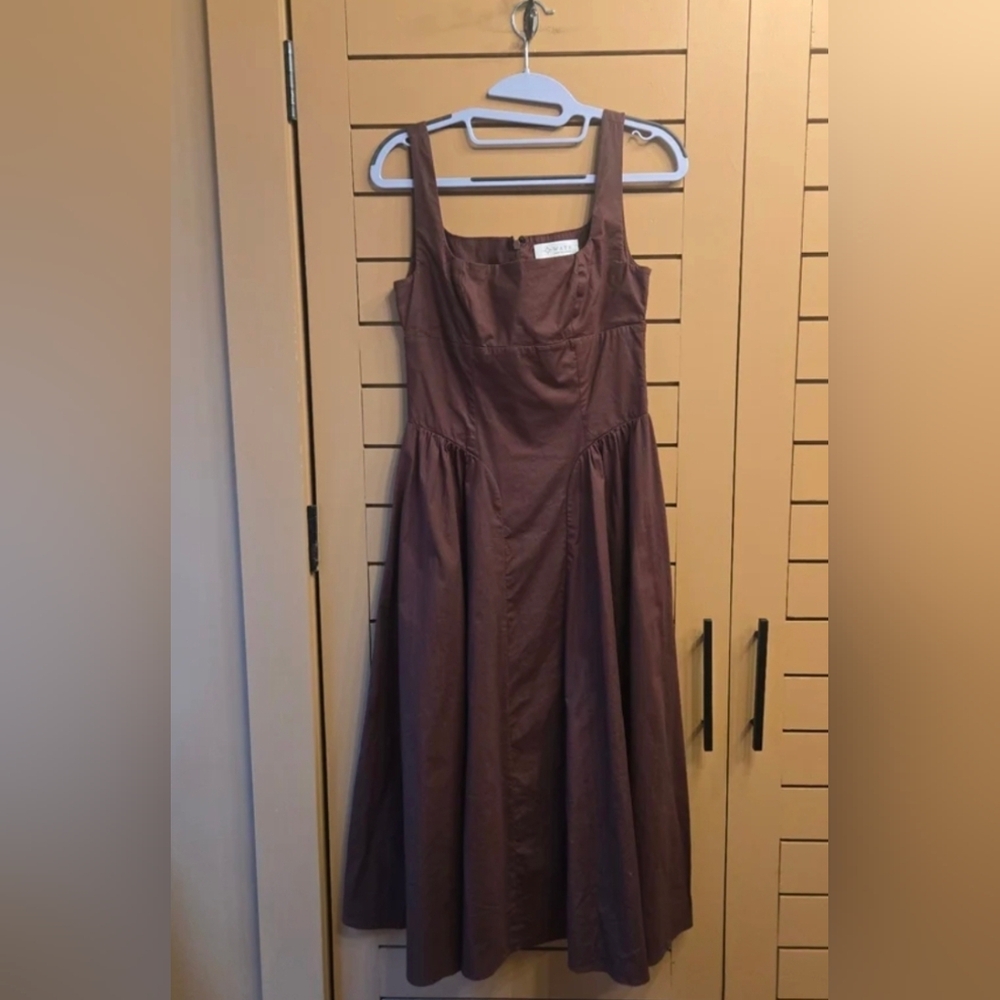 Wayf Bustier Fit And Flare Brown Midi Dress Size XS